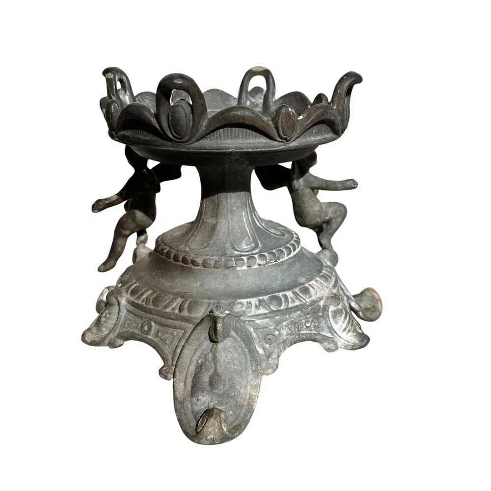 Dav Art NY Cast Metal Cherub Pedestal Base Rococo Putti Angel Candlestick